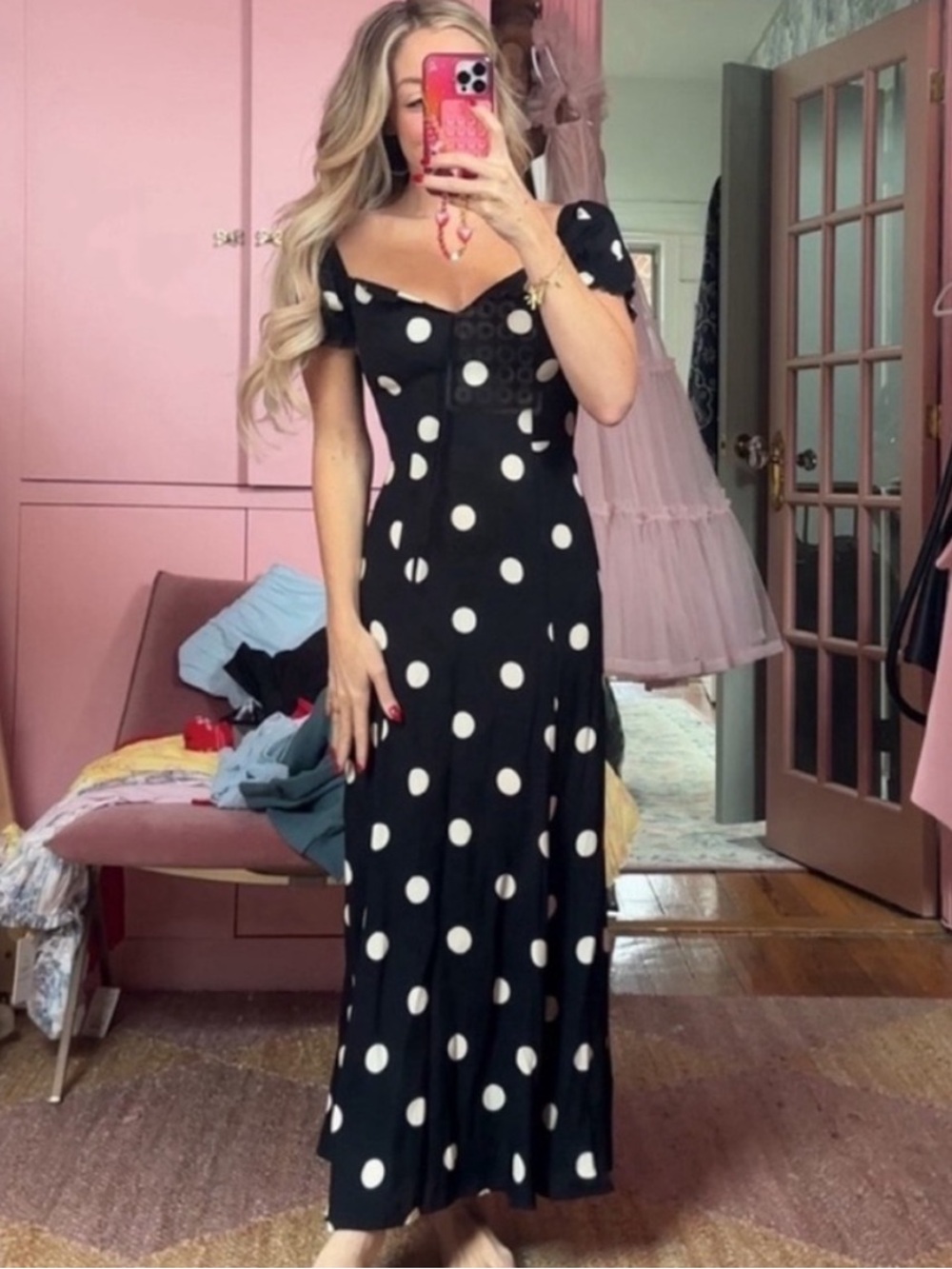 Reformation Shyla Midi Dress Black Polka Dot